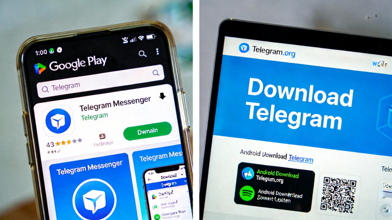 安卓手机Google Play商店和Telegram官网下载Telegram客户端的界面截图