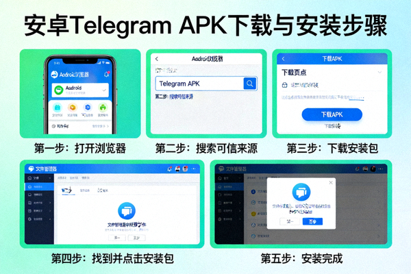 安卓Telegram APK文件下载与安装步骤界面示意图