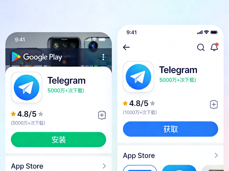 Google Play商店与苹果App Store上的Telegram应用下载页面