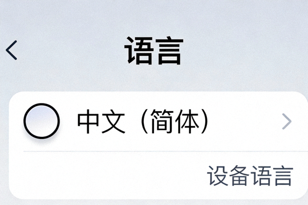 iOS版Telegram TestFlight测试版的语言选择设置页面，显示中文选项