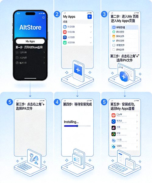 iOS设备使用AltStore安装IPA文件的界面操作流程图解