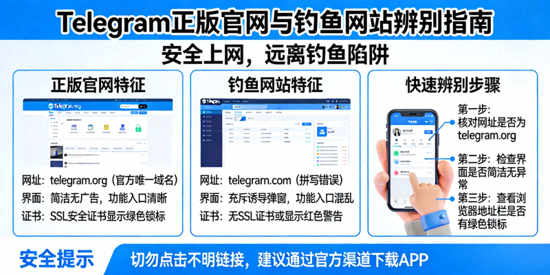 如何辨别Telegram正版官网与假冒钓鱼网站的安全提示信息图