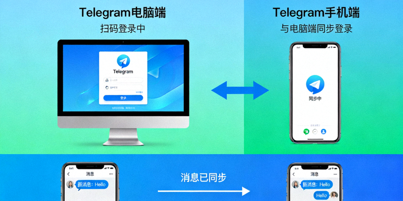 Telegram电脑端与手机端同步登录和消息同步示意图