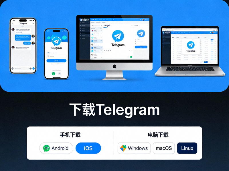 Telegram官方网站首页截图，展示手机与电脑端下载选项