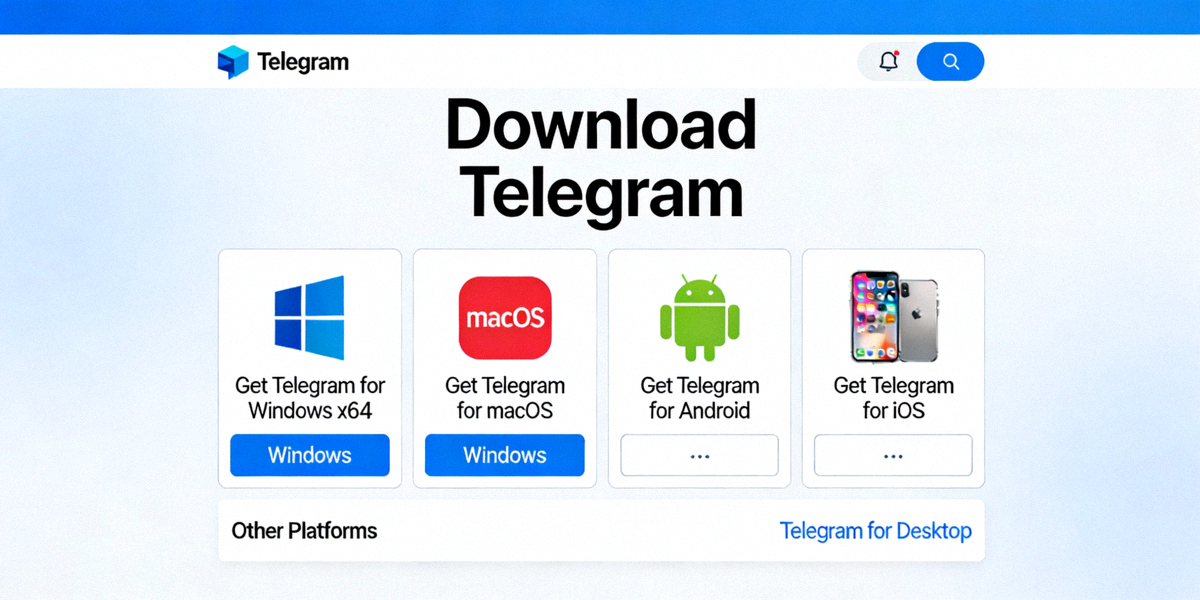 Telegram官方网站下载页面截图，展示各平台客户端下载按钮