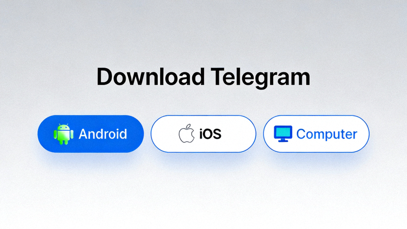 Telegram官方网站下载页面，展示安卓、iOS和电脑客户端的下载按钮