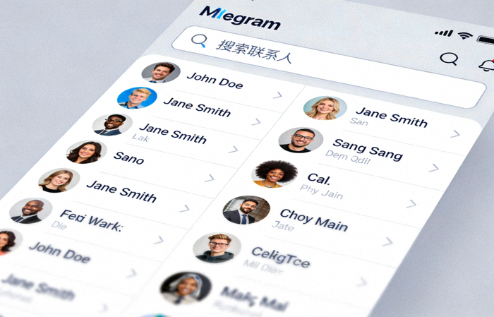 Telegram新建聊天界面，展示搜索框和联系人列表