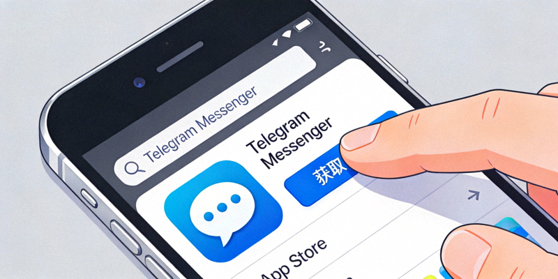在iPhone的App Store中搜索Telegram Messenger并点击获取按钮的示意图