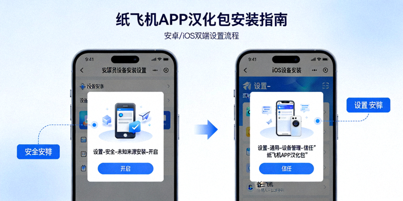 纸飞机APP汉化包在安卓和iOS设备上的安装设置界面